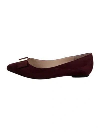Pre-owned Kate Spade Suede Bow Accents Ballet Flats In Burgundy