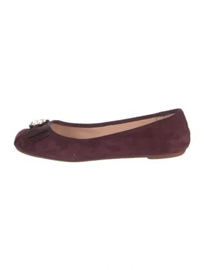 Pre-owned Kate Spade Suede Bow Accents Ballet Flats In Burgundy