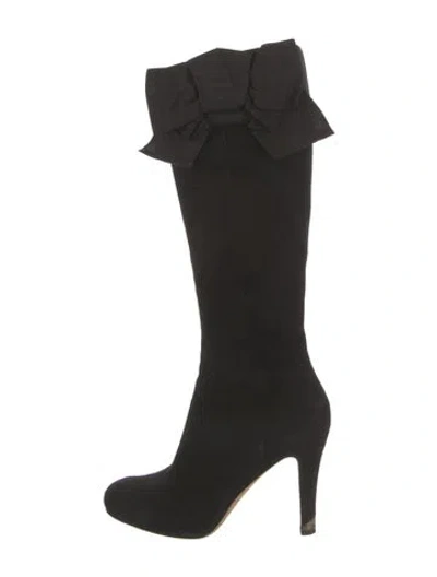 Pre-owned Kate Spade Suede Bow Accents Boots In Black