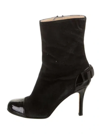 Pre-owned Kate Spade Suede Bow Accents Boots In Black