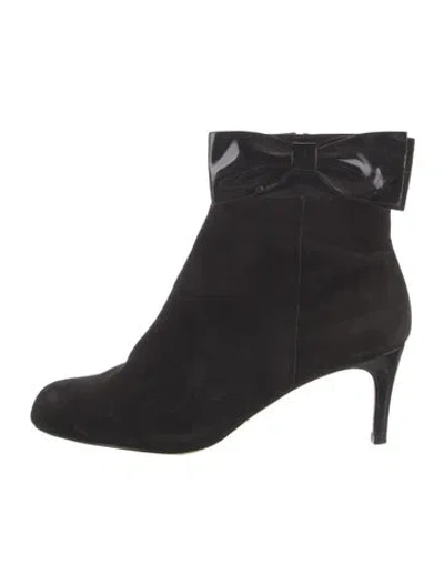 Pre-owned Kate Spade Suede Bow Accents Boots In Black