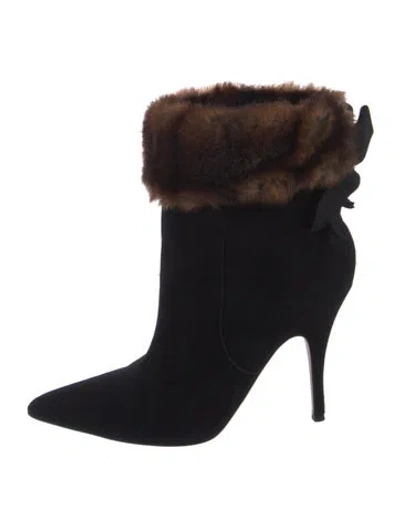 Pre-owned Kate Spade Suede Bow Accents Boots In Black