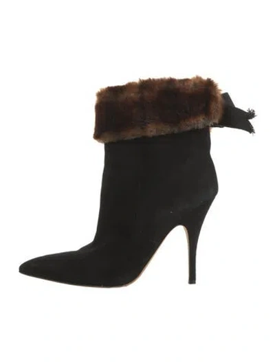 Pre-owned Kate Spade Suede Bow Accents Boots In Black