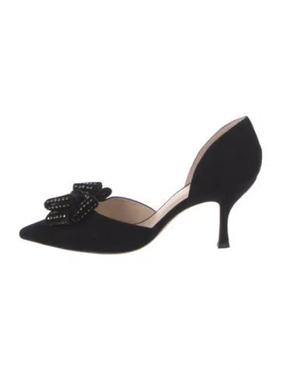Pre-owned Kate Spade Suede Bow Accents D'orsay Pumps In Black