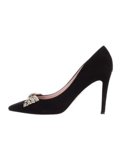 Pre-owned Kate Spade Suede Bow Accents Pumps In Black