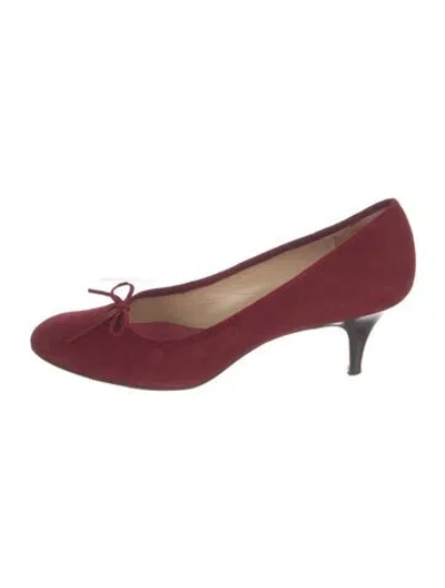 Pre-owned Kate Spade Suede Bow Accents Pumps In Burgundy