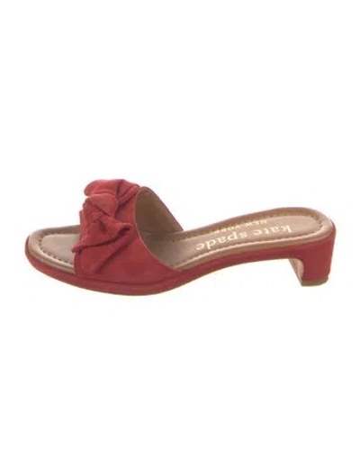 Pre-owned Kate Spade Suede Bow Accents Slides In Red