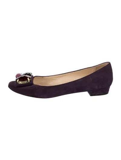Pre-owned Kate Spade Suede Crystal Embellishments Ballet Flats In Purple