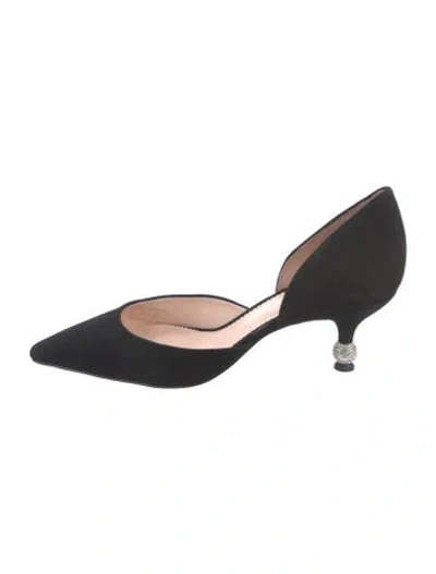 Pre-owned Kate Spade Suede Crystal Embellishments D'orsay Pumps In Black
