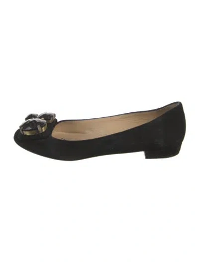 Pre-owned Kate Spade Suede Crystal Embellishments Flats In Black