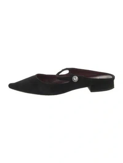 Pre-owned Kate Spade Suede Crystal Embellishments Mules In Black