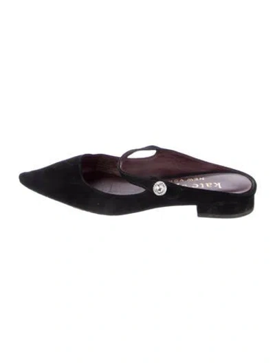 Pre-owned Kate Spade Suede Crystal Embellishments Mules In Black