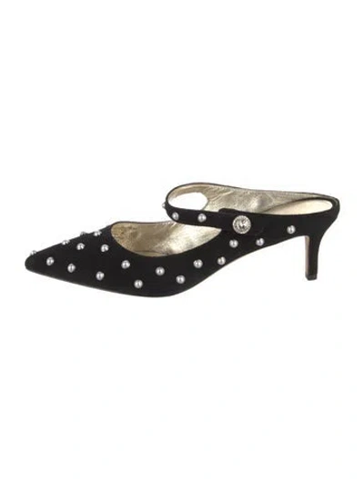 Pre-owned Kate Spade Suede Crystal Embellishments Mules In Black