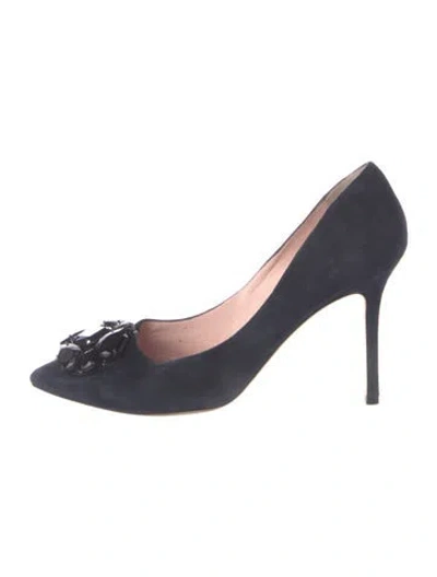 Pre-owned Kate Spade Suede Crystal Embellishments Pumps In Black