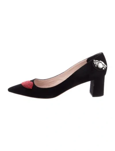 Pre-owned Kate Spade Suede Crystal Embellishments Pumps In Black