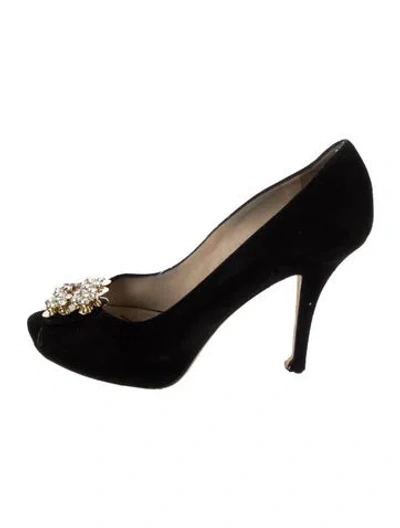 Pre-owned Kate Spade Suede Crystal Embellishments Pumps In Black