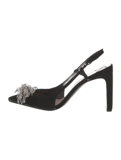 Pre-owned Kate Spade Suede Crystal Embellishments Slingback Pumps In Black