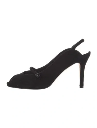 Pre-owned Kate Spade Suede Crystal Embellishments Slingback Pumps In Black