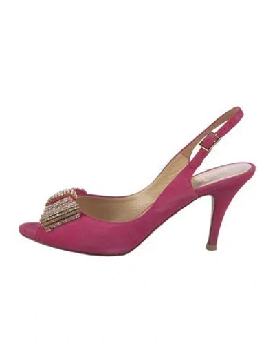 Pre-owned Kate Spade Suede Crystal Embellishments Slingback Pumps In Pink