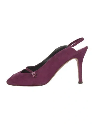 Pre-owned Kate Spade Suede Crystal Embellishments Slingback Pumps In Purple