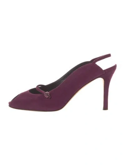 Pre-owned Kate Spade Suede Crystal Embellishments Slingback Pumps In Purple