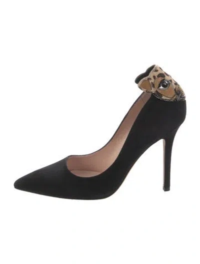 Pre-owned Kate Spade Suede Embroidered Accent Pumps In Black