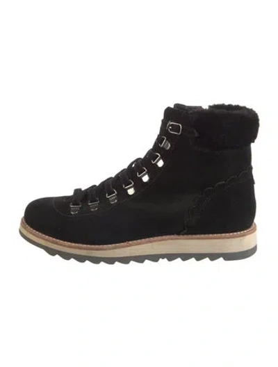 Pre-owned Kate Spade Suede Faux Fur Trim Lace-up Boots In Black