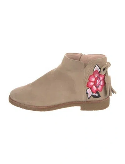 Pre-owned Kate Spade Suede Floral Print Chelsea Boots In Neutral