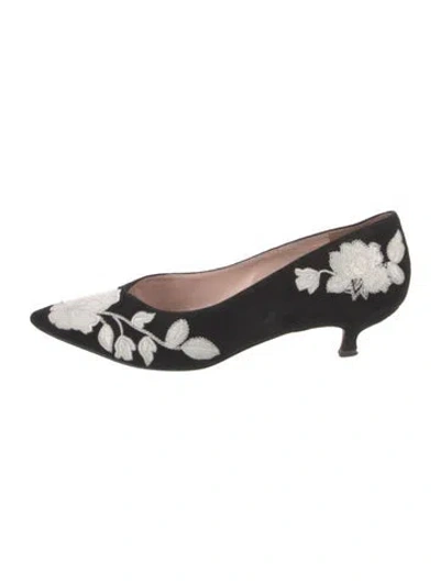 Pre-owned Kate Spade Suede Floral Print Mules In Black