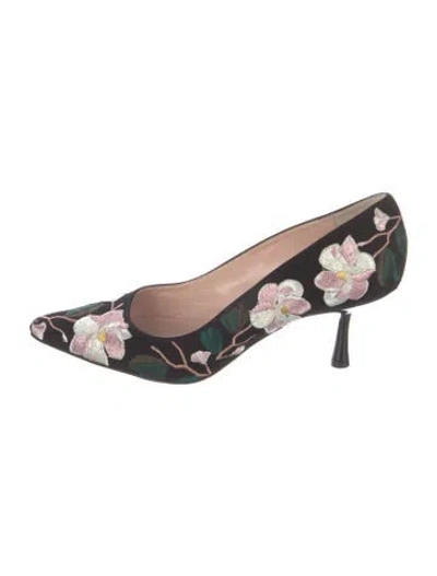 Pre-owned Kate Spade Suede Floral Print Pumps In Black