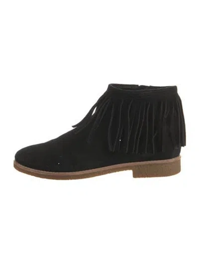 Pre-owned Kate Spade Suede Fringe Trim Accent Boots In Black