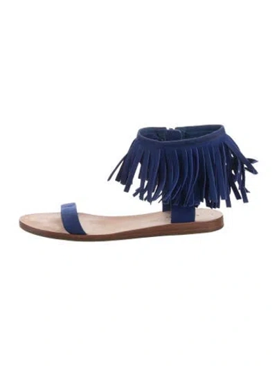 Pre-owned Kate Spade Suede Fringe Trim Accent Gladiator Sandals In Blue