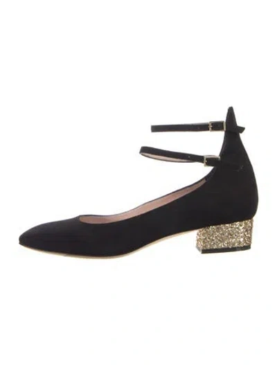 Pre-owned Kate Spade Suede Glitter Accents Flats In Blue