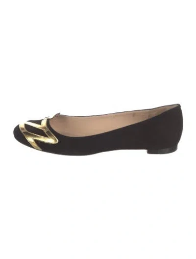 Pre-owned Kate Spade Suede Graphic Print Ballet Flats In Black