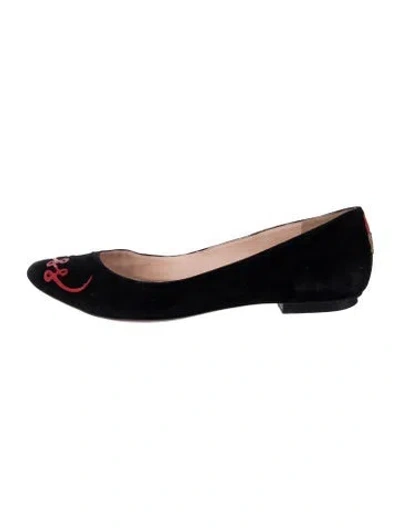 Pre-owned Kate Spade Suede Graphic Print Ballet Flats In Black