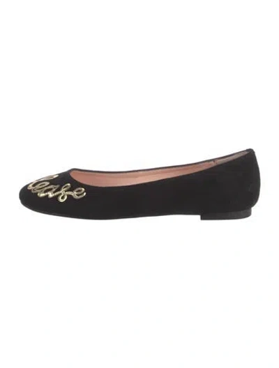 Pre-owned Kate Spade Suede Graphic Print Ballet Flats In Black