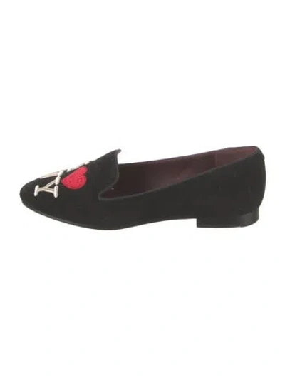 Pre-owned Kate Spade Suede Graphic Print Loafers In Black