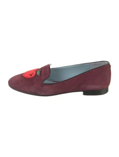 Pre-owned Kate Spade Suede Graphic Print Loafers In Burgundy