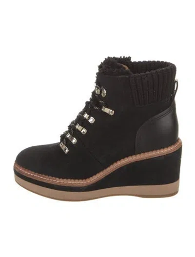 Pre-owned Kate Spade Suede Lace-up Boots In Black