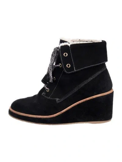 Pre-owned Kate Spade Suede Lace-up Boots In Black