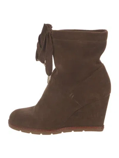 Pre-owned Kate Spade Suede Lace-up Boots In Brown