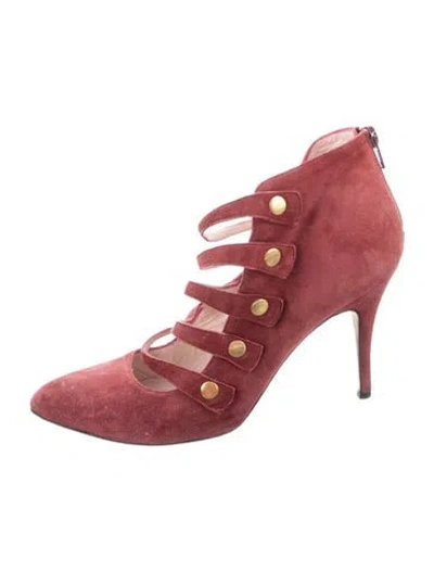 Pre-owned Kate Spade Suede Lace-up Boots In Burgundy