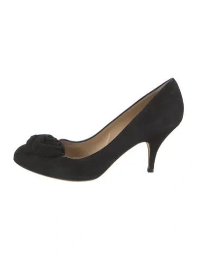 Pre-owned Kate Spade Suede Leather Trim Embellishment Pumps In Black
