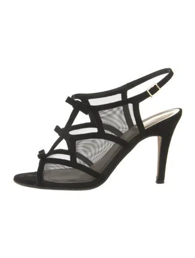 Pre-owned Kate Spade Suede Mesh Accents Slingback Sandals In Black
