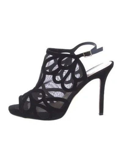 Pre-owned Kate Spade Suede Mesh Accents Slingback Sandals In Black