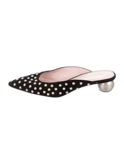 Pre-owned Kate Spade Suede Patterned Mules In Black