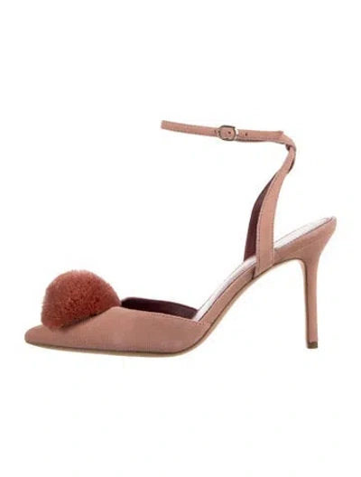Pre-owned Kate Spade Suede Pom-pom Embellishments D'orsay Pumps In Pink