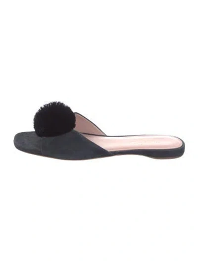 Pre-owned Kate Spade Suede Pom-pom Embellishments Slides In Blue