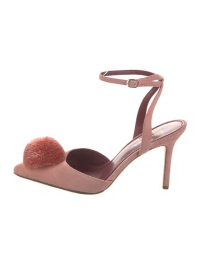 Pre-owned Kate Spade Suede Pom-pom Embellishments Slingback Pumps In Neutral