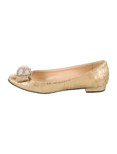 Pre-owned Kate Spade Suede Printed Flats In Gold